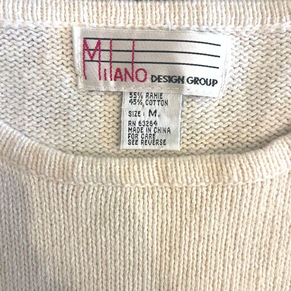 Womens Scandi Nordic Embroidered Ivory Sweater Sz M Rustic Cabincore Cozy VTG - Picture 7 of 16